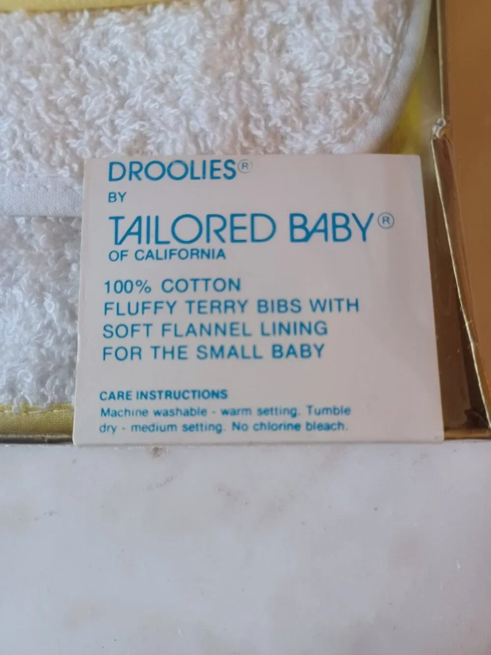VTG Tailored Baby Droolies 5 Pack Bibs NOS Sealed Cotton Terry White Yellow SM